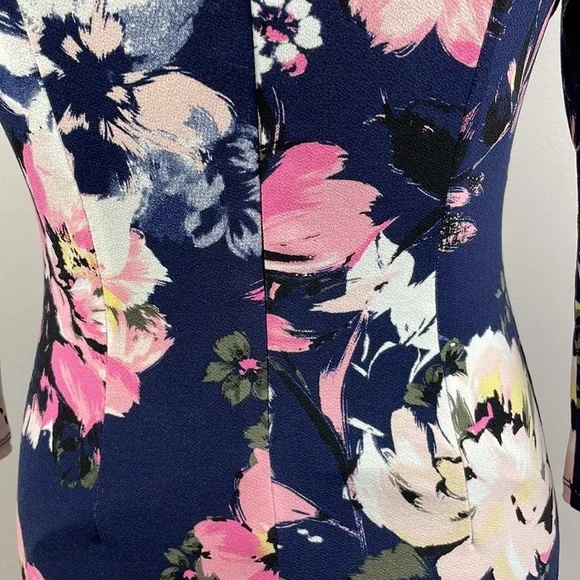 INC Knee Length Slip Dress SZ XS 3/4 Length Sleeves Floral Design Stretchy - Picture 11 of 13